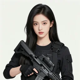 upper body portrait of a beautiful girl with long black hair, wearing black riot gear, holding AR-15, drawn by Makoto Shinkai, in the style of Studio Key, attractive character, colored sketch anime manga panel, trending on Pixiv