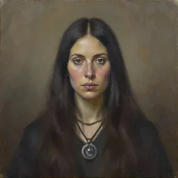 portrait a female shaman witch, oil on canvas, by jeffrey catherine jones