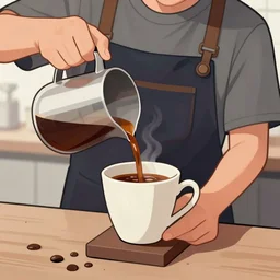 Barista pours hot hand-made coffee into a cup hario concept art trending on artstation