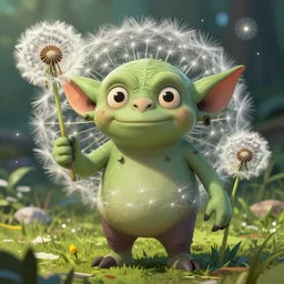 Dandelion goblin monster, semi realistic, anime art style, trending on art station