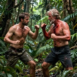 shirtless geert wilders fighting war in jungle, bleeding
