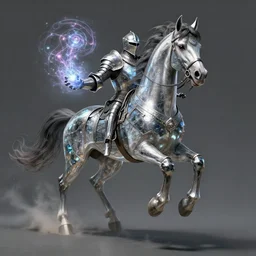 a portrait of horse fear magician inglass armor releasing spell, full height, moving forward, concept art, trending on artstation, highly detailed, intricate, sharp focus, digital art, 8 k