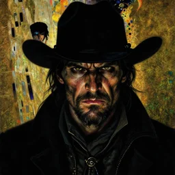 menacing dark grim portrait of ron perlman by bisley, fabry, moebius and klimt, close up, attitude, western