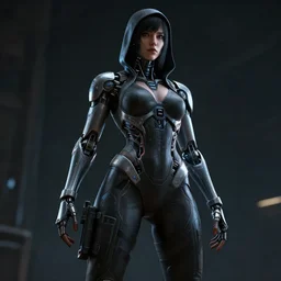 a beautiful insufficently dressed metahuman biomechanical heavily cybered female shadowrunner fullbody portrait by echo chernik in the style of shadowrun returns pc game. 8k 3d realistic render. Dark atmosphere volumetric lighting. Cyberpunk feel. Hypermaximalist ultradetailed cinematic charachter concept art. Uncut, unzoom, centered, slightly distant, but clearly visible, feminine pose. Digital illustration. View from below