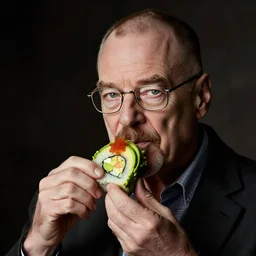 walter white eating avocado roll, photography,