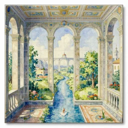 tiled room squared waterway, aqueducts, fantasy. intricate, amazing composition, colorful watercolor, by ruan jia, by maxfield parrish, by marc simonetti, by hikari shimoda, by robert hubert, by zhang kechun, illustration, gloomy