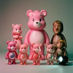 collection of kitsch pink toy bears : : by mark ryden, lisa frank, marion peck, esao andrews : : action figure, sofubi : : studio lighting, colored gels, colored background : : kodak portra 5 0 0, wetplate, flashlight, muted colours, 2 0 0 mm lens
