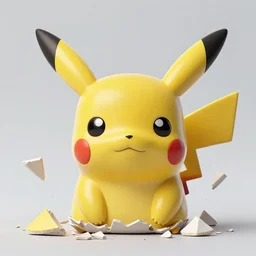 The face of Pikachu appearing in shards of broken pottery, 8K resolution photo