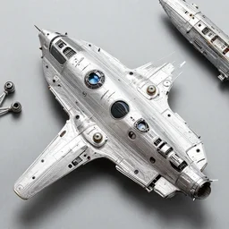 flat lay, knolling of the parts of a spaceship.