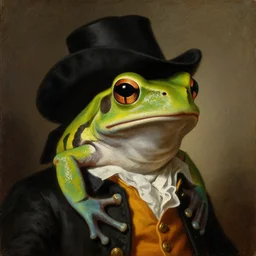 a head and shoulders portrait painting of an anthropomorphic!!!!!!!!!! amazon milk frog!!!!!!!!!! wearing a colonial outfit without a hat looking off camera, a character portrait, neoclassicism, oil on canvas