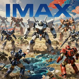 An ultra high-resolution 8K full-canvas scan of a battlefield surrounded with mechs and, fine art, trending, featured, 8k, photorealistic, dynamic, energetic, lively perspective, well-designed masterpiece, hyper detailed, unreal engine 5, IMAX quality, cinematic, epic lighting, light and shadow, ocean caustics, digital painting overlaid with aizome patterns, by Ohara Koson and Thomas Kinkade, traditional Japanese colors, superior quality