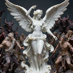 high intricate porcelain baroque stunning woman body sensual angelic warrior fighting the army of the demon lord, 8 k, wet skin white hyperrealistic hyperdetailed pastel maria panfilova, andrea savchenko, sensual mike kime, ludovic plouffe, qi sheng luo, oliver cook, trending on artstation