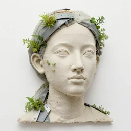 a sculpture portrait made of fabric and screws and slides and plants, painting part by wojciech siudmak, part by ilya repin, part by max ernst, part by norman rockwell, artstation