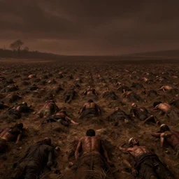 a large, empty field in hell, where the sinners are buried up to their necks. sense of awe, hard science, digital art by eddie mendoza and greg rutkowski, trending on artstation