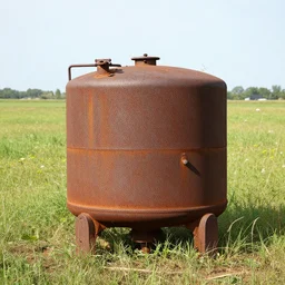 rusty brine tank in field