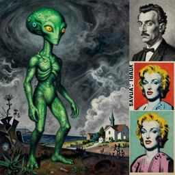 green cthulu by anni albers, andreas achenbach!!, frank aurbach!!!, mordecai ardon!!!!, beksinski!!!!, yves tanguy!!!!, michaelangelo, banksy, greg rutowski!!, picasso, dali, warhol, escher