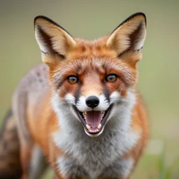 a photograph of a very happy fox with its mouth open, depth of field, photograph by marten post, featured on pexels, shiny eyes, national geographic photo