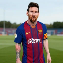 a portrait of lionel messi in a scenic environment by andreas achenbach