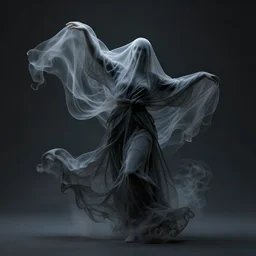 mid shot render of an ethereal ghostlike figure fluid simulation in houdini dancing in dark smoke robes and silk veils by ilm, paolo roversi, nick knight, gill elvgren, beautiful futuristic simplified form distorted by turbulent movement, dark studio background, deep color, trending on artstation, hyperrealism, matte painting, dutch golden age, fine detail, zbrush central