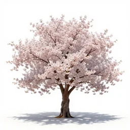 fluffy cherry blossom branch, high detail photograph, full body, isolated on a pure white background, centered, entire subject in frame, sharp focus, soft studio lighting