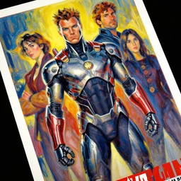 marvel mcu falcon, wearing futuristic cybernetic battle armor, by ashley wood, yoji shinkawa, jamie hewlett, 6 0's french movie poster, french impressionism, vivid colors, palette knife and brush strokes, dutch angle