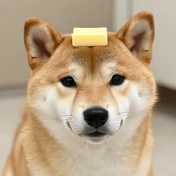 shiba inu, butter on head