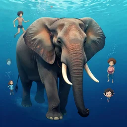 portrait of an elephant swimming underwater, tooth wu, dan mumford, beeple, wlop, rossdraws, james jean, marc simonetti, artstation giuseppe dangelico pino and michael garmash and rob rey and greg manchess and huang guangjian and makoto shinkai