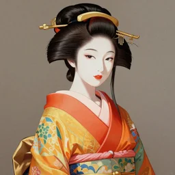 a professional painting of a beautiful Japanese Geisha girl, in brightly colored kimono, long dark hair, beautiful bone structure, symmetrical facial features, intricate, elegant, digital painting, concept art, smooth, sharp focus, illustration, from StarCraft by Ruan Jia and Mandy Jurgens and Artgerm and William-Adolphe Bouguerea