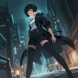beautiful Vietnamese woman, sci-fi fashion, buzz cut hair, scene of a city, dramatic light, wide angle, dramatic pose, dramatic angle , 8k hdr pixiv by Makoto Shinkai and Wojtek Fus