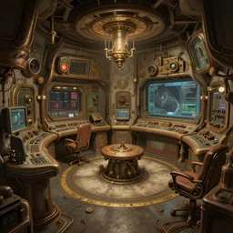 a detailed concept art of a steampunk controll room, by moebius, by beeple