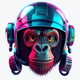 movie poster of a cute steampunk ape head with a steampunk space helmet with multicolored glowing tubes and cables, crisp, trippy, fluorescent colors, insanely detailed, 3 d render, front shot, 3 5 mm