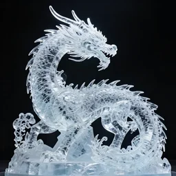 a majestic dragon made of ice, crystal - clear ice sculpture, detailed fantasy photography