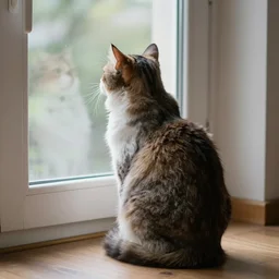 cat sitting on floor looking for a window
