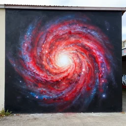 red spiral galaxies as a graffiti mural by lee, masterpiece, trending on artstation
