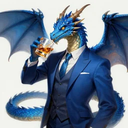 blue dragon in a suit drinking whiskey, award winning fantasy art, draconic, featured on artstation, draconic