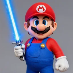 portrait of super mario as a jedi, red cap, blue lightsaber, beautiful, very detailed, hyperrealistic, medium shot, very detailed painting by Glenn Fabry, by Joao Ruas
