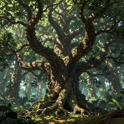 massive tree in the woods, entangling branches, final fantasy style, highly detailed, digital art, sharp focus, trending on art station, warhammer fantasy,