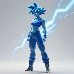 gorgeous blue female character full body profile, dragon ball z style, trending on artstation, dramatic lightning