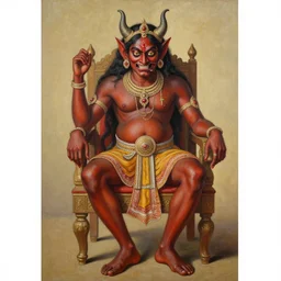 a beautiful painting of a demon sitting on top of a chair, a high detailed painting by ram chandra shukla, pixiv contest winner, bengal school of art, detailed painting, maximalist, trending on artstation