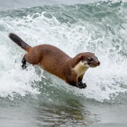 4 k hd, high resolution photograph of weasel surfing, shot with sigma f / 4. 2, 2 5 0 mm sharp lens, wide shot, high level texture render