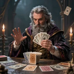 wizard shuffling cards, cardistry, fantasy, digital art, soft lighting, concept art, 8 k