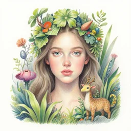 Colored pencil art on paper, highly detailed, artstation, portrait, Plants, animals, Magical creatures, Caran d'Ache Luminance