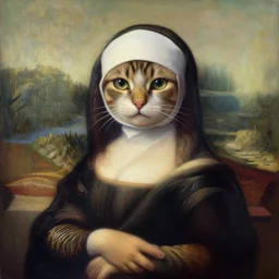 a painting of a cat wearing a nun costume, a fine art painting by hanns katz, trending on deviantart, pop surrealism, da vinci, fine art, picasso