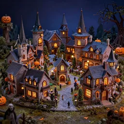a hyper realistic photo of a halloween miniature village, spooky town, 8 k photograph