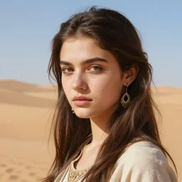 a detailed portrait of a girl in the desert, art illustration, incredibly highly detailed and realistic, 8 k, sharp focus