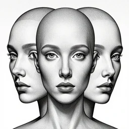 Geometrically surreal Artificial Intelligent Faces, extremely high detail, photorealistic, intricate line drawings, dotart, album art in the style of James Jean