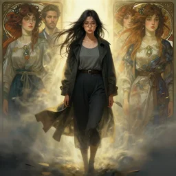 a seductive young old japaese girl, freckles, glasses!, fully clothed, full body, worksafe,, artstation, concept art, sharp focus, illustration, cinematic lighting, art by artgerm and greg rutkowsk, jeremy mann and alphonse mucha, photo realistic, dynamic lighting, windy, artstation, poster, dreamy, volumetric lighting, ethereal, 4 k, high detail
