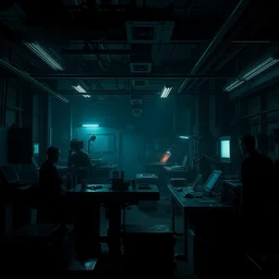 machine vision workshop, 8 k, dark, moody, digital art