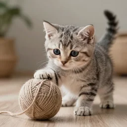 professional photo of a kitten playing with a ball of yarn, 4k, highly detailed
