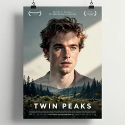 poster artwork by Michael Whelan and Tomer Hanuka, Karol Bak,  of the young researcher Robert Pattinson from scene from Twin Peaks, clean
